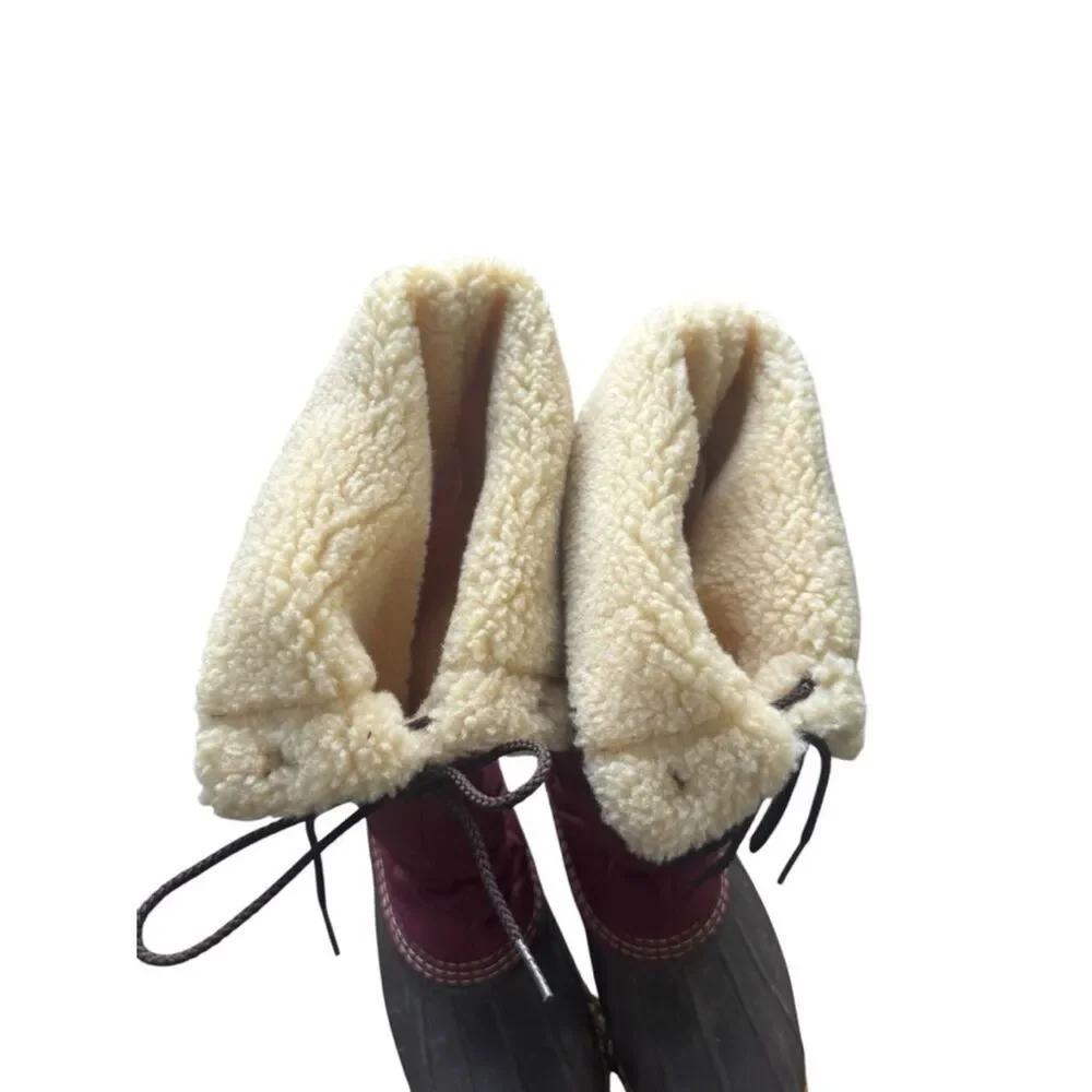L.L. Bean Duck Boots Red Quilted Lace Up Sherpa Waterproof Winter Mid Calf 9